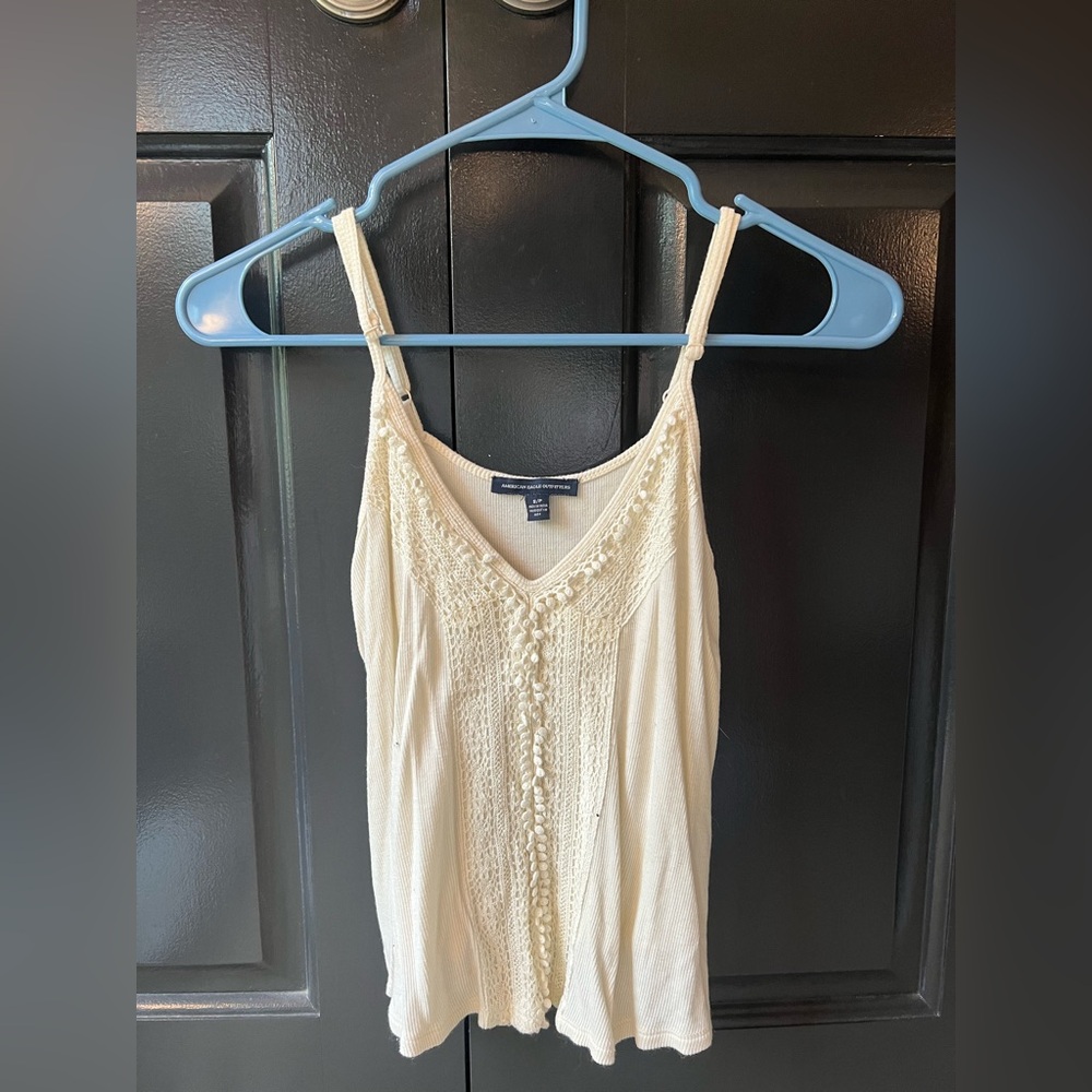 American Eagle Outfitters Ivory Lace Tank Top